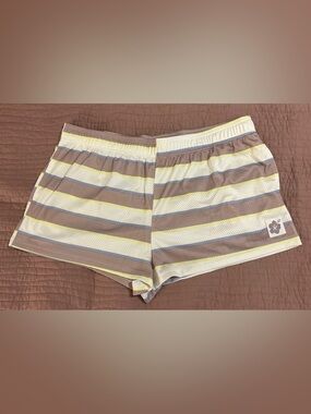 Grayson Threads Striped Mesh Athletic Shorts - Cream, Brown, Yellow & Pale Blue